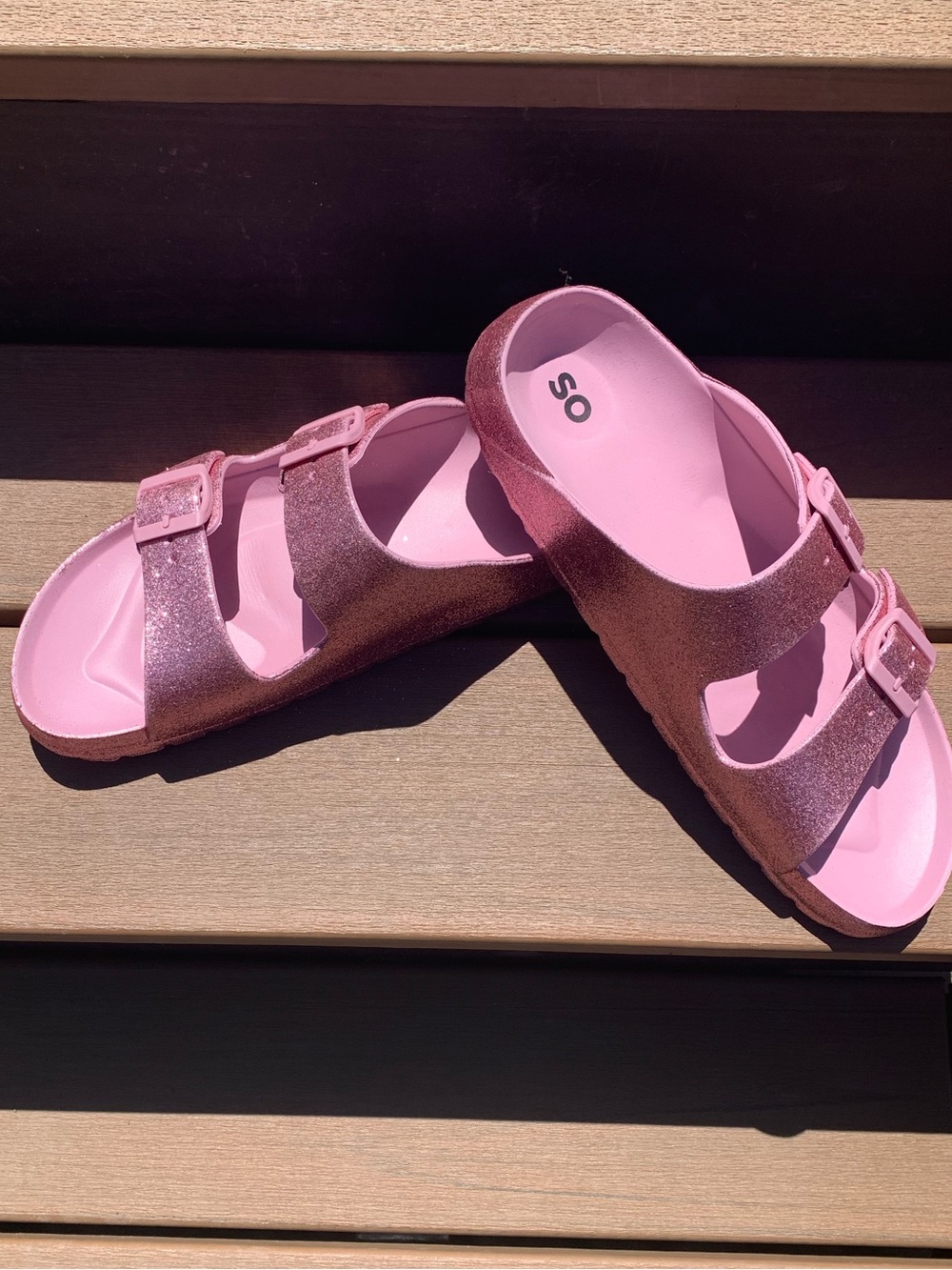 NWT SO woman’s Pink Glitter Double Buckle Slide Sandals
